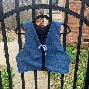 Handmade Reversible Tie Vest - Black and Blue Cotton Denim